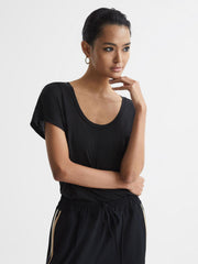 Reiss Tops | Caia Scoop Neck Pima Cotton T-Shirt Black - Women