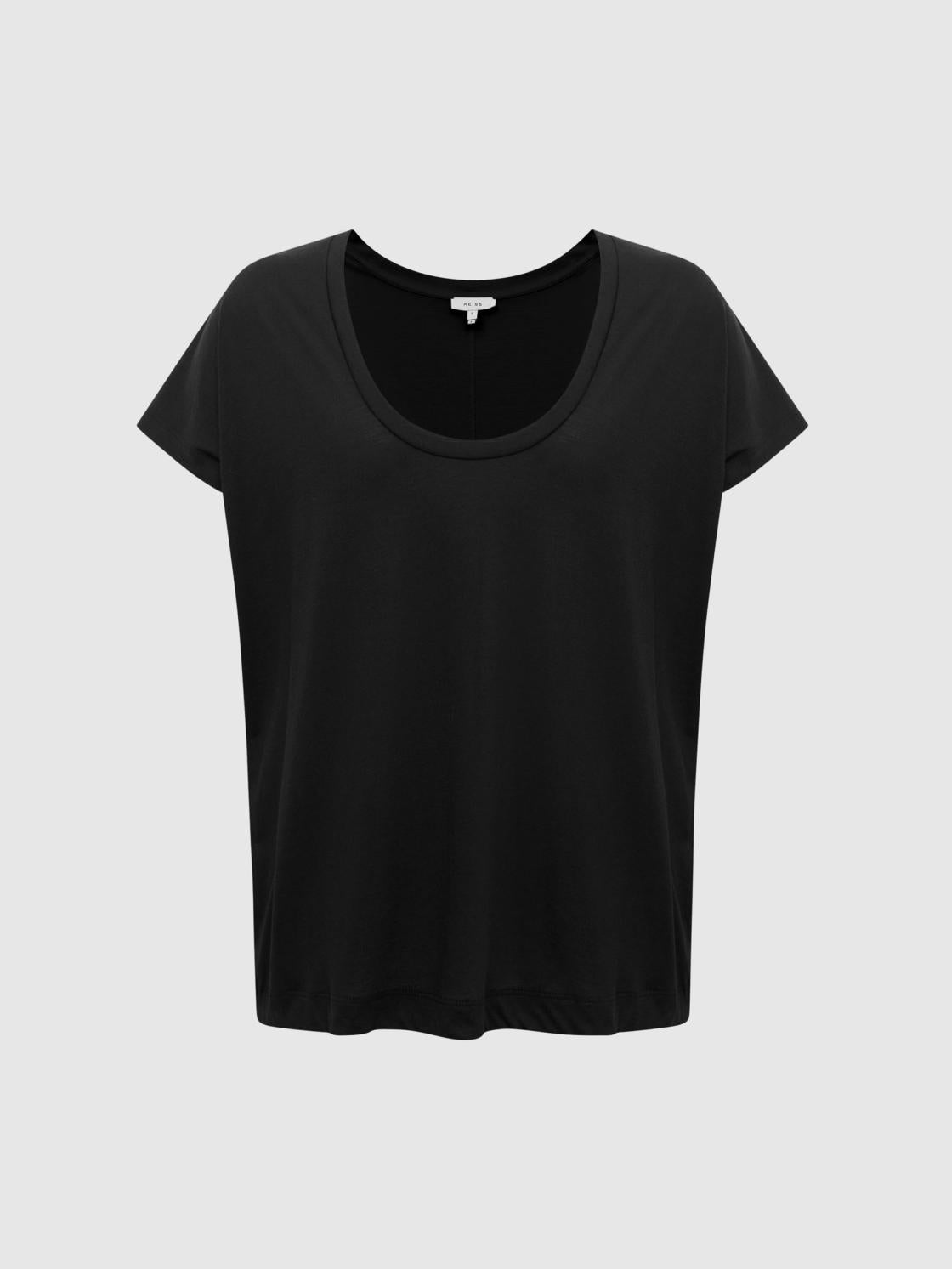 Reiss Tops | Caia Scoop Neck Pima Cotton T-Shirt Black - Women