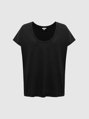 Reiss Tops | Caia Scoop Neck Pima Cotton T-Shirt Black - Women