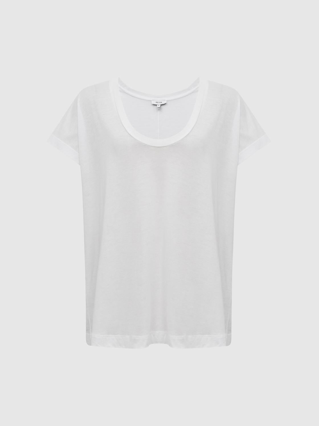 Reiss Tops | Caia Scoop Neck Pima Cotton T-Shirt Black - Women