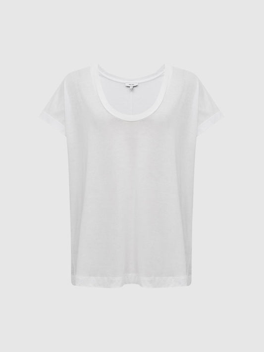 Reiss Tops | Caia Scoop Neck Pima Cotton T-Shirt Black - Women