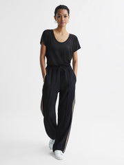 Reiss Tops | Caia Scoop Neck Pima Cotton T-Shirt Black - Women