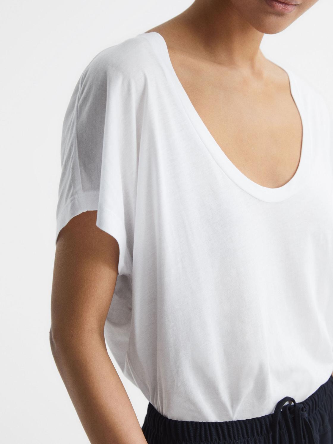 Reiss Tops | Caia Scoop Neck Pima Cotton T-Shirt Black - Women