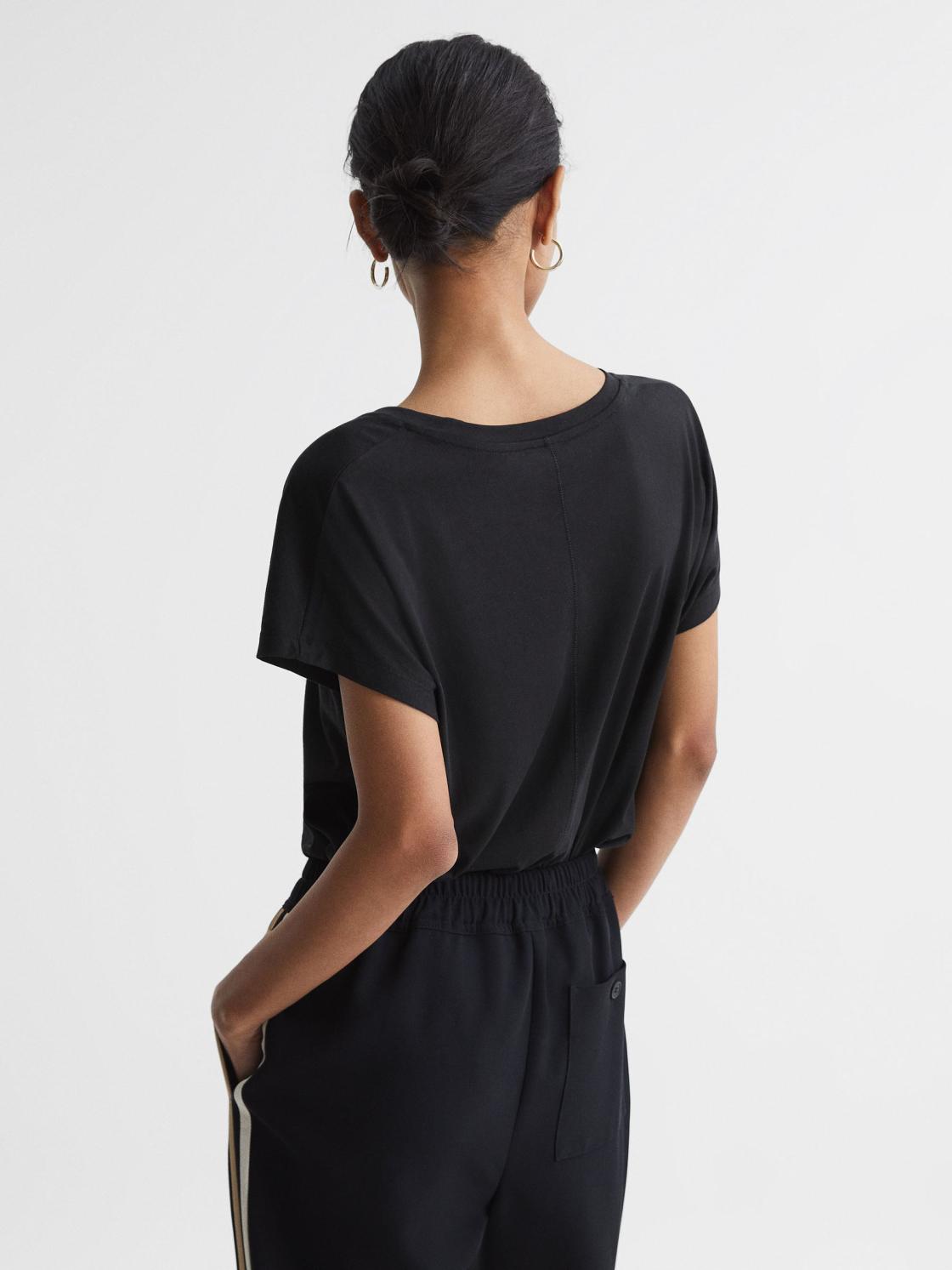 Reiss Tops | Caia Scoop Neck Pima Cotton T-Shirt Black - Women