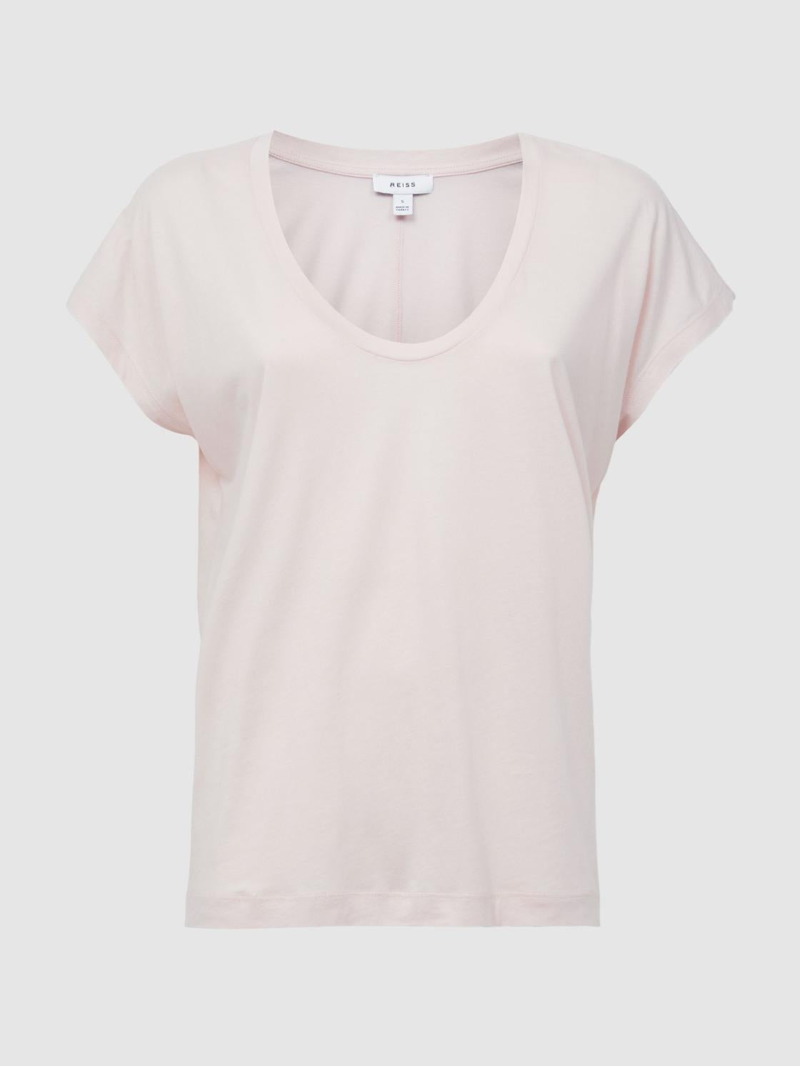 Reiss Tops | Caia Scoop Neck Pima Cotton T-Shirt Light Pink - Women