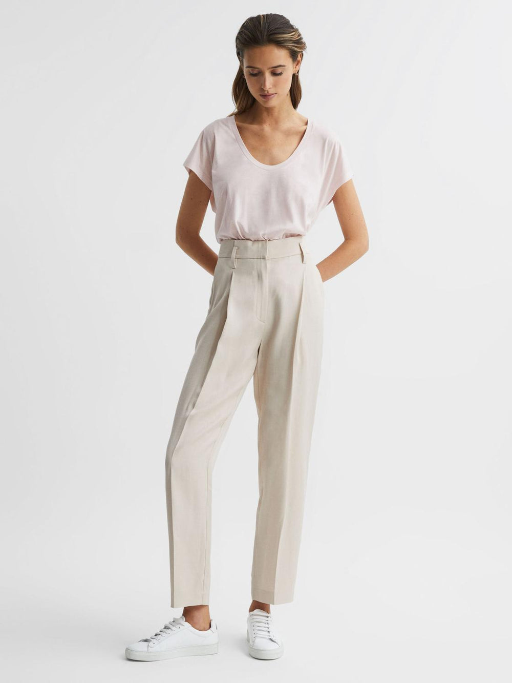 Reiss Tops | Caia Scoop Neck Pima Cotton T-Shirt Light Pink - Women