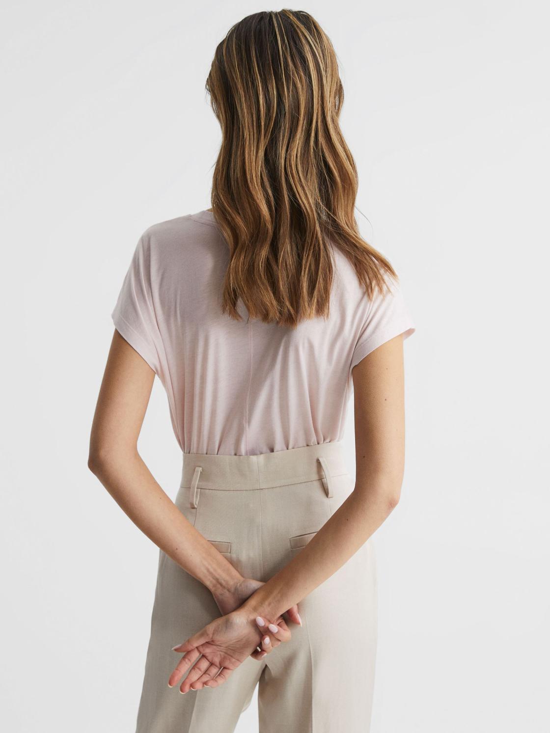 Reiss Tops | Caia Scoop Neck Pima Cotton T-Shirt Light Pink - Women