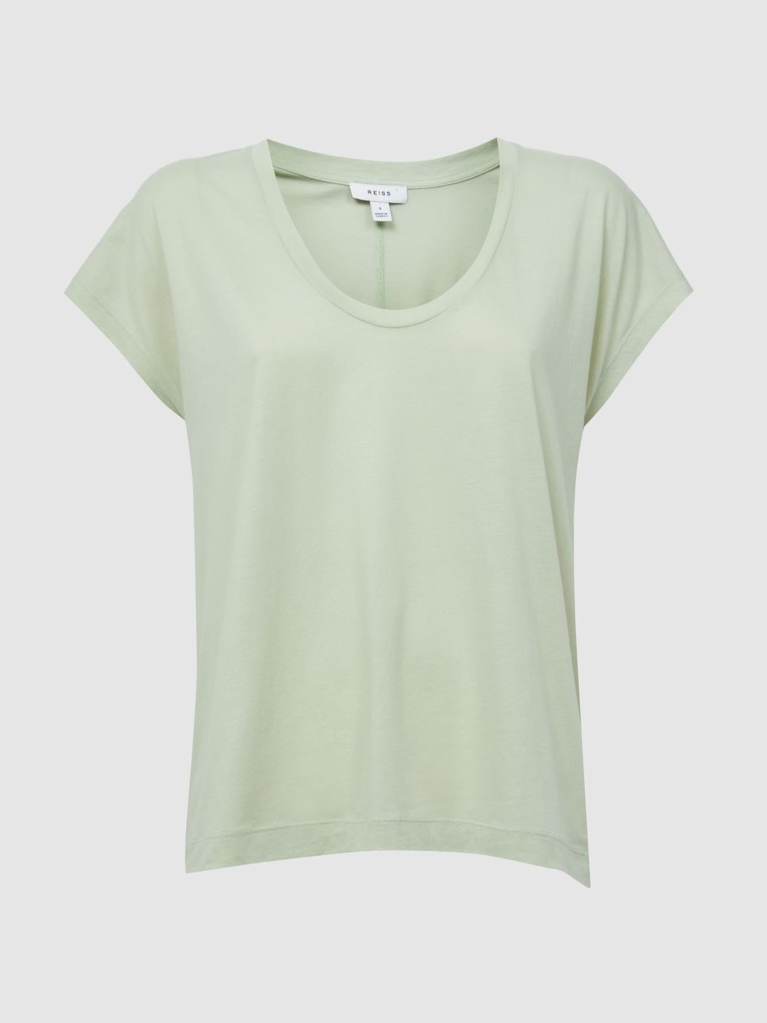 Reiss Tops | Caia Scoop Neck Pima Cotton T-Shirt Pistachio - Women