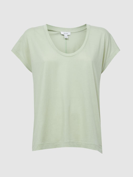 Reiss Tops | Caia Scoop Neck Pima Cotton T-Shirt Pistachio - Women