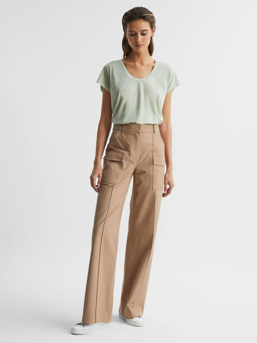 Reiss Tops | Caia Scoop Neck Pima Cotton T-Shirt Pistachio - Women