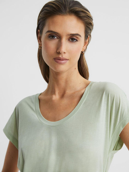 Reiss Tops | Caia Scoop Neck Pima Cotton T-Shirt Pistachio - Women