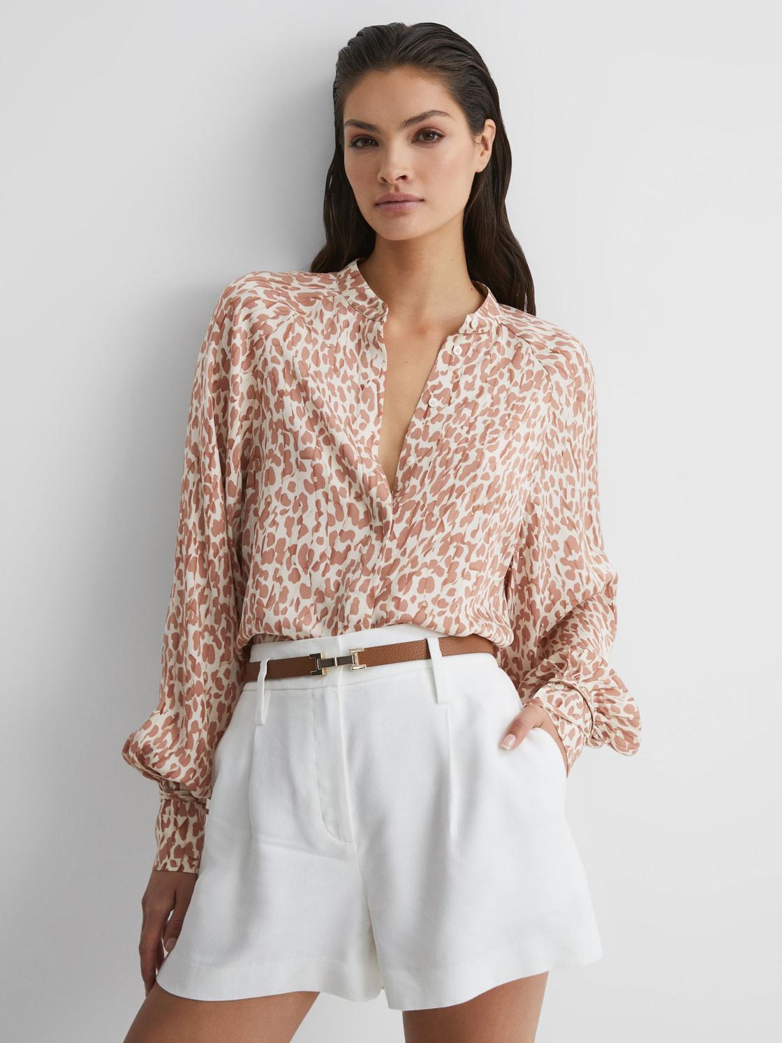 Reiss Tops | Calla Animal Print Blouse Neutral - Women