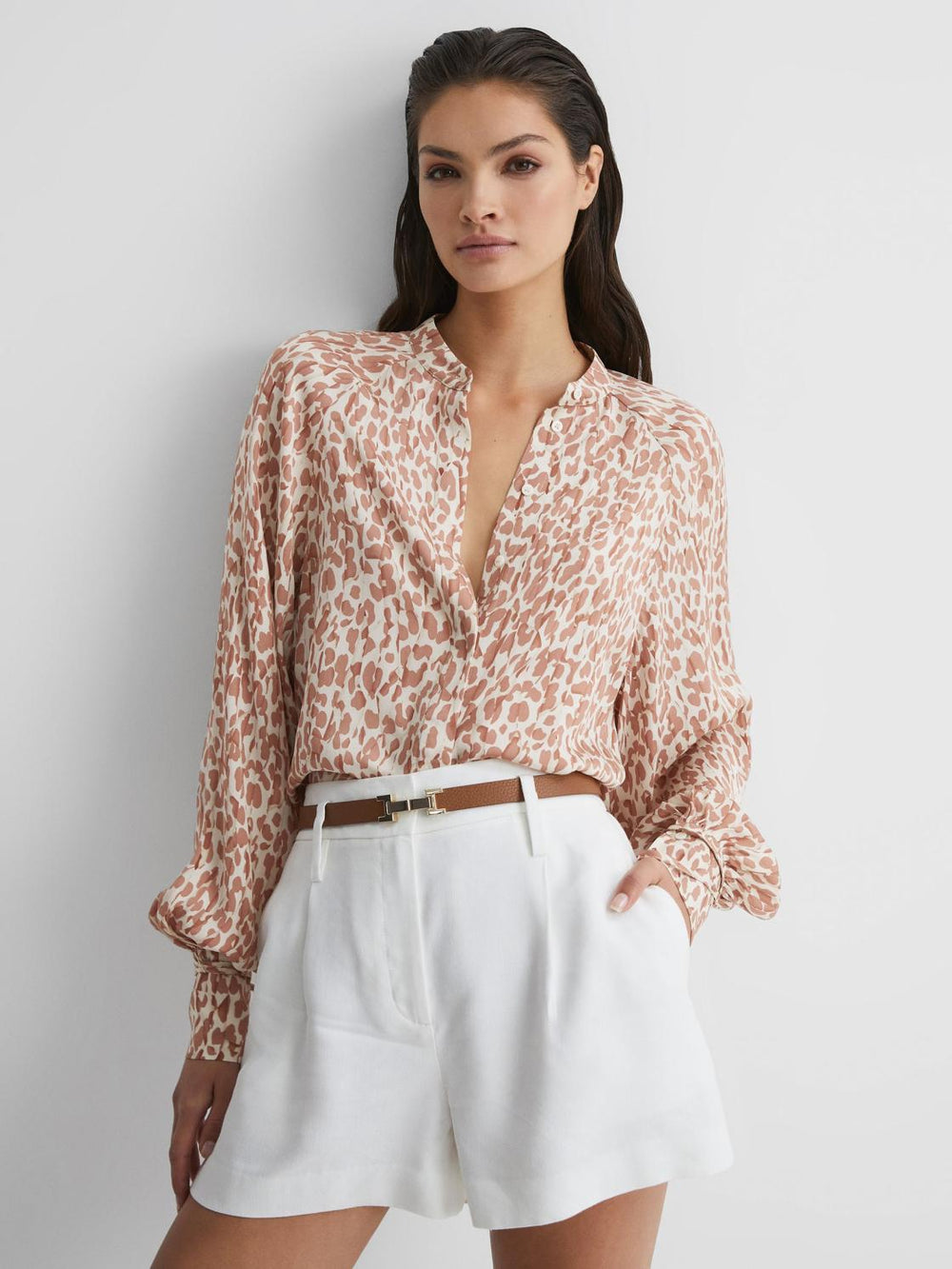 Reiss Tops | Calla Animal Print Blouse Neutral - Women