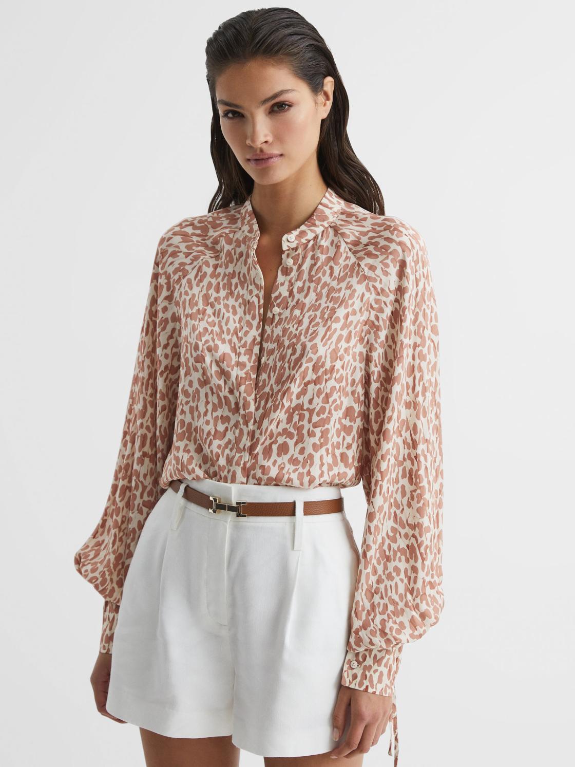 Reiss Tops | Calla Animal Print Blouse Neutral - Women