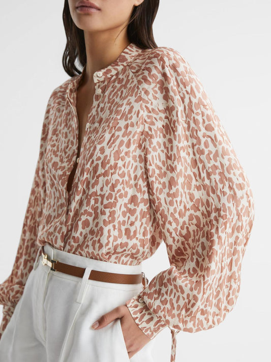 Reiss Tops | Calla Animal Print Blouse Neutral - Women