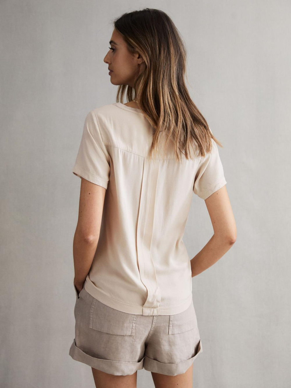 Reiss Tops | Camilla Linen Short Sleeve T-Shirt Stone - Women