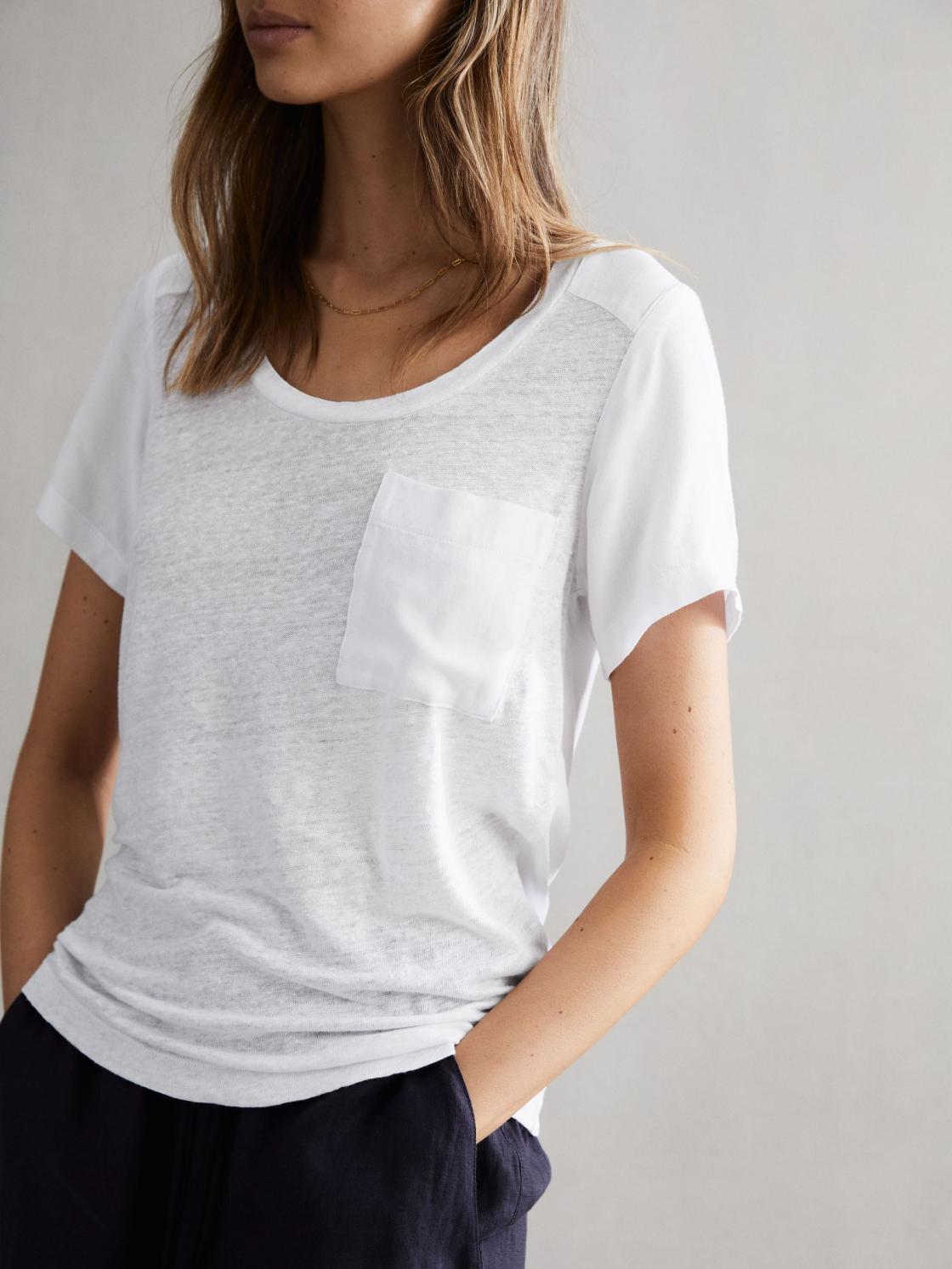 Reiss Tops | Camilla Linen Short Sleeve T-Shirt White - Women