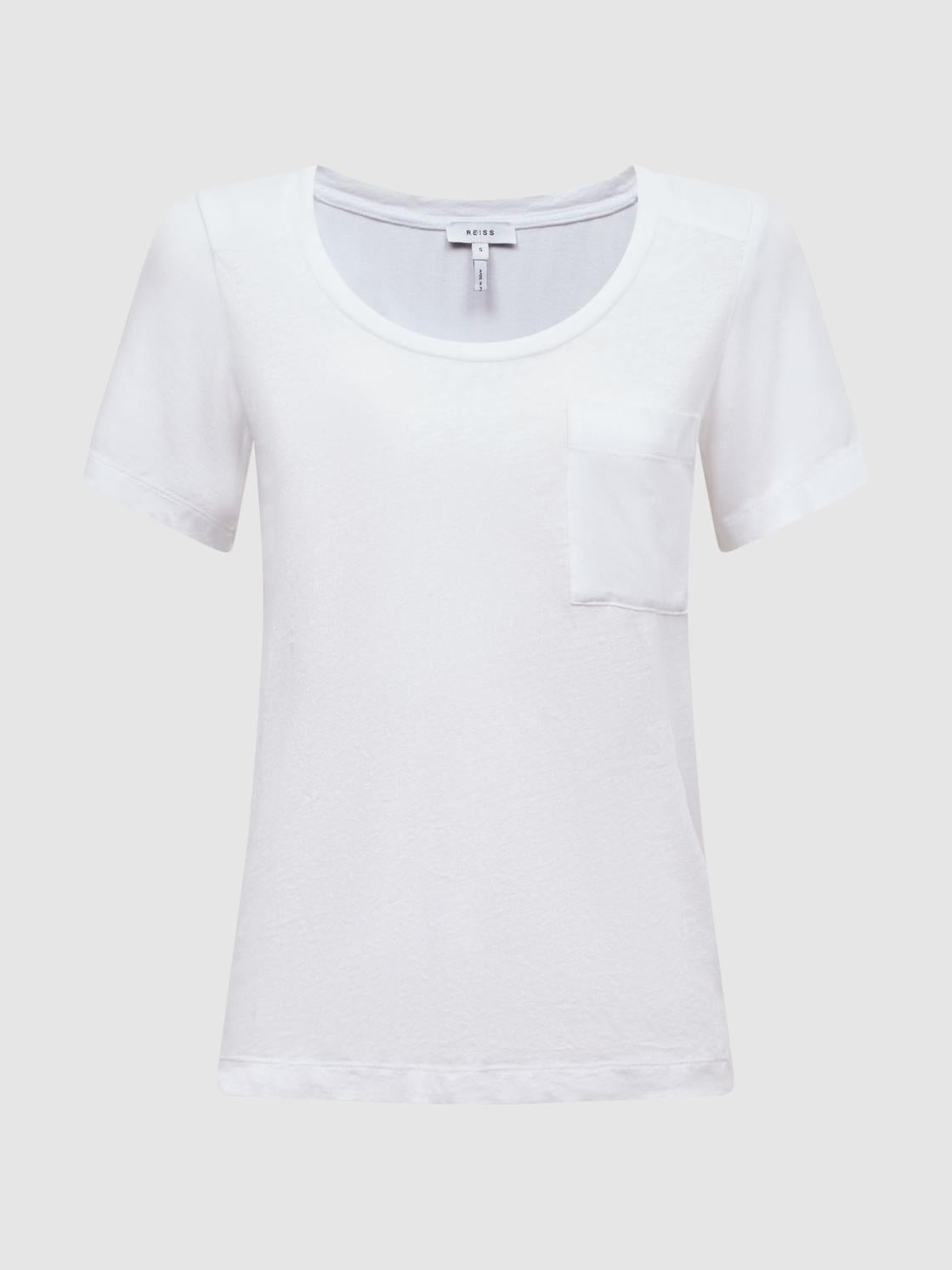 Reiss Tops | Camilla Linen Short Sleeve T-Shirt White - Women