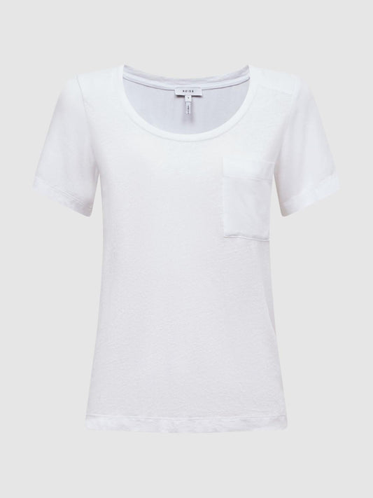 Reiss Tops | Camilla Linen Short Sleeve T-Shirt White - Women