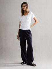 Reiss Tops | Camilla Linen Short Sleeve T-Shirt White - Women