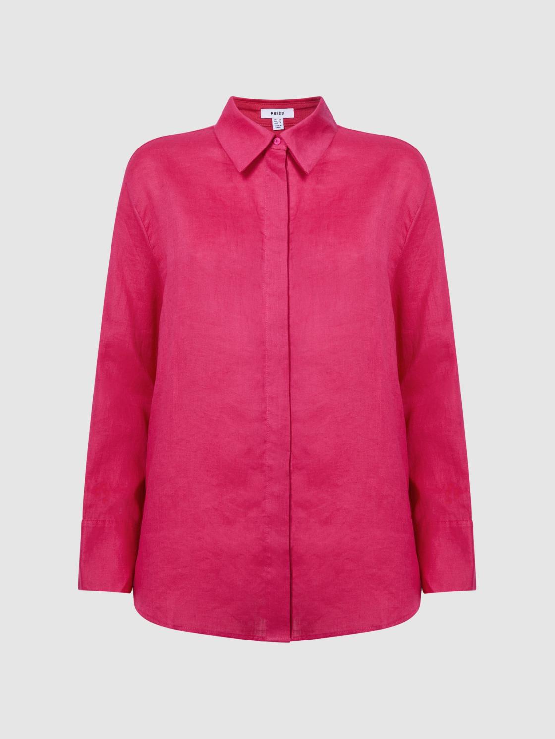 Reiss Tops | Cammie Oversized Linen Shirt Fuschia - Women