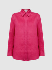 Reiss Tops | Cammie Oversized Linen Shirt Fuschia - Women