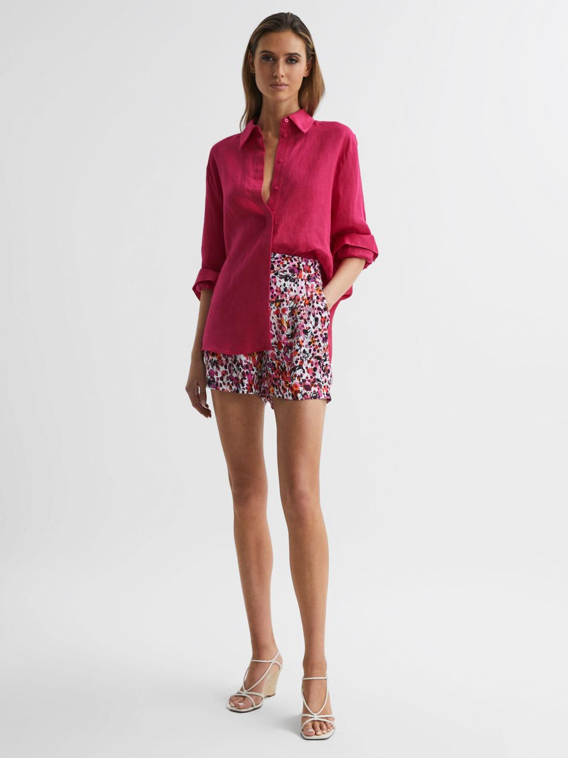 Reiss Tops | Cammie Oversized Linen Shirt Fuschia - Women