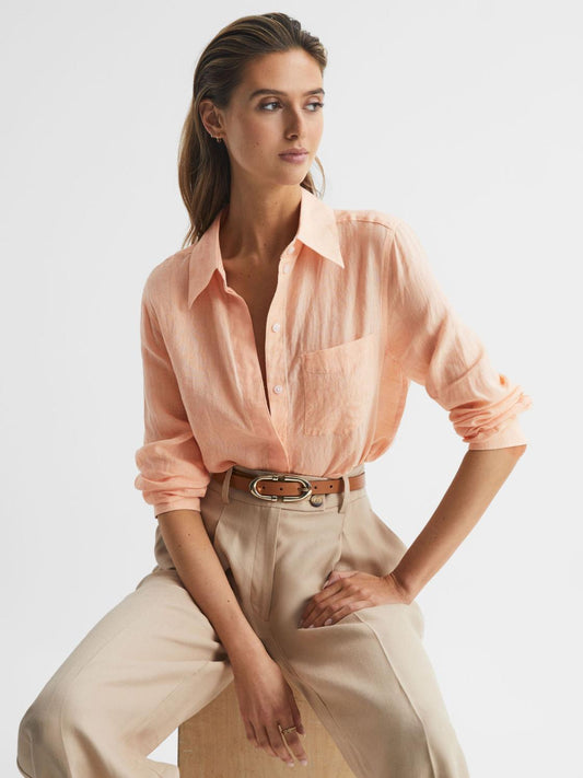 Reiss Tops | Campbell Linen Shirt Aqua - Women