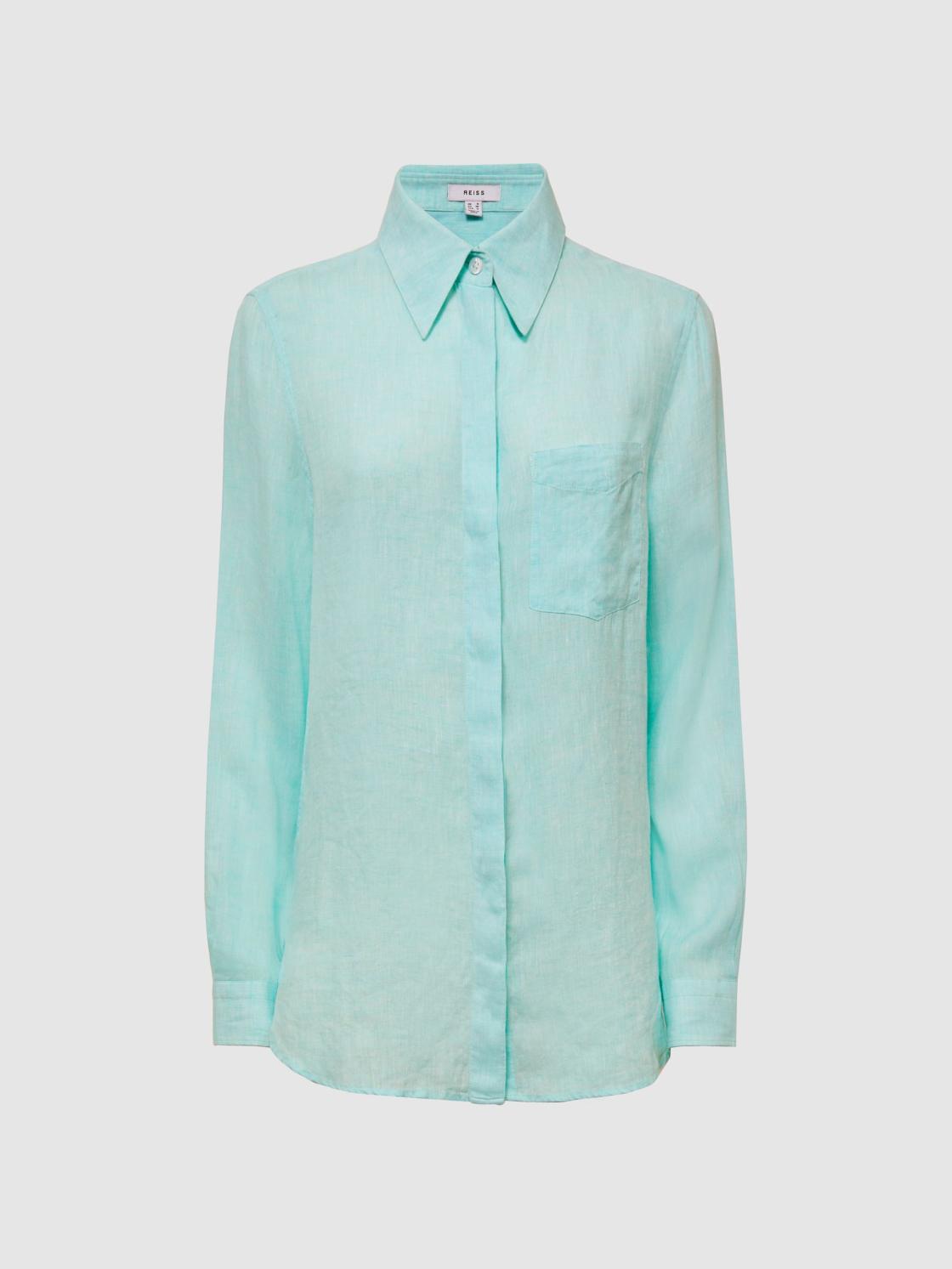 Reiss Tops | Campbell Linen Shirt Aqua - Women