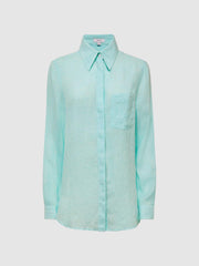 Reiss Tops | Campbell Linen Shirt Aqua - Women
