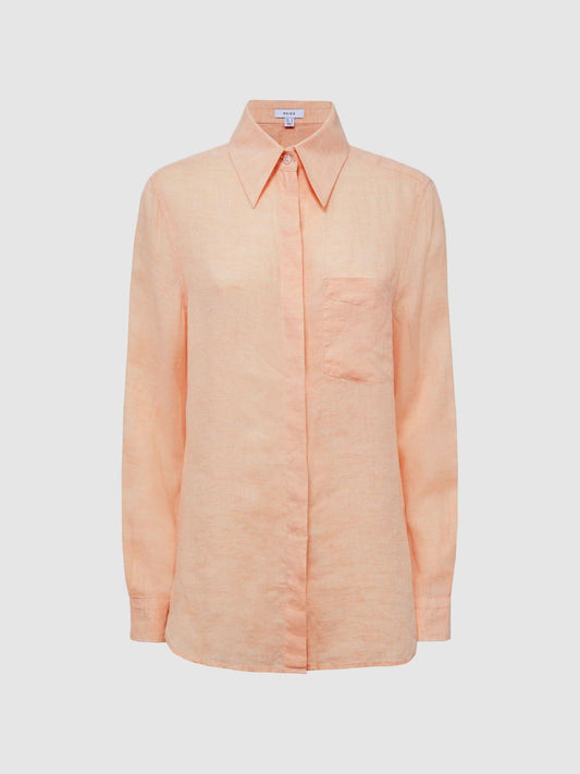 Reiss Tops | Campbell Linen Shirt Aqua - Women
