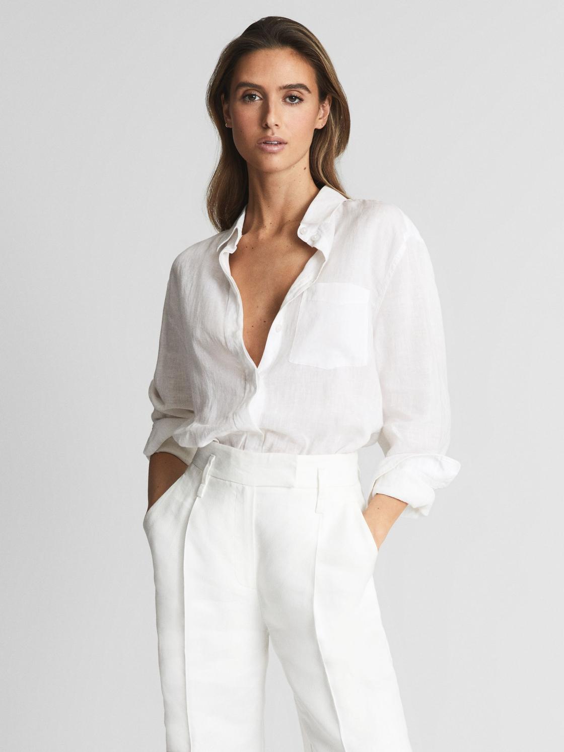 Reiss Tops | Campbell Linen Shirt Aqua - Women