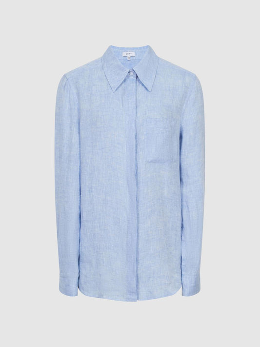 Reiss Tops | Campbell Linen Shirt Blue - Women