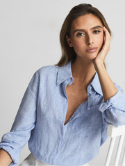 Reiss Tops | Campbell Linen Shirt Blue - Women