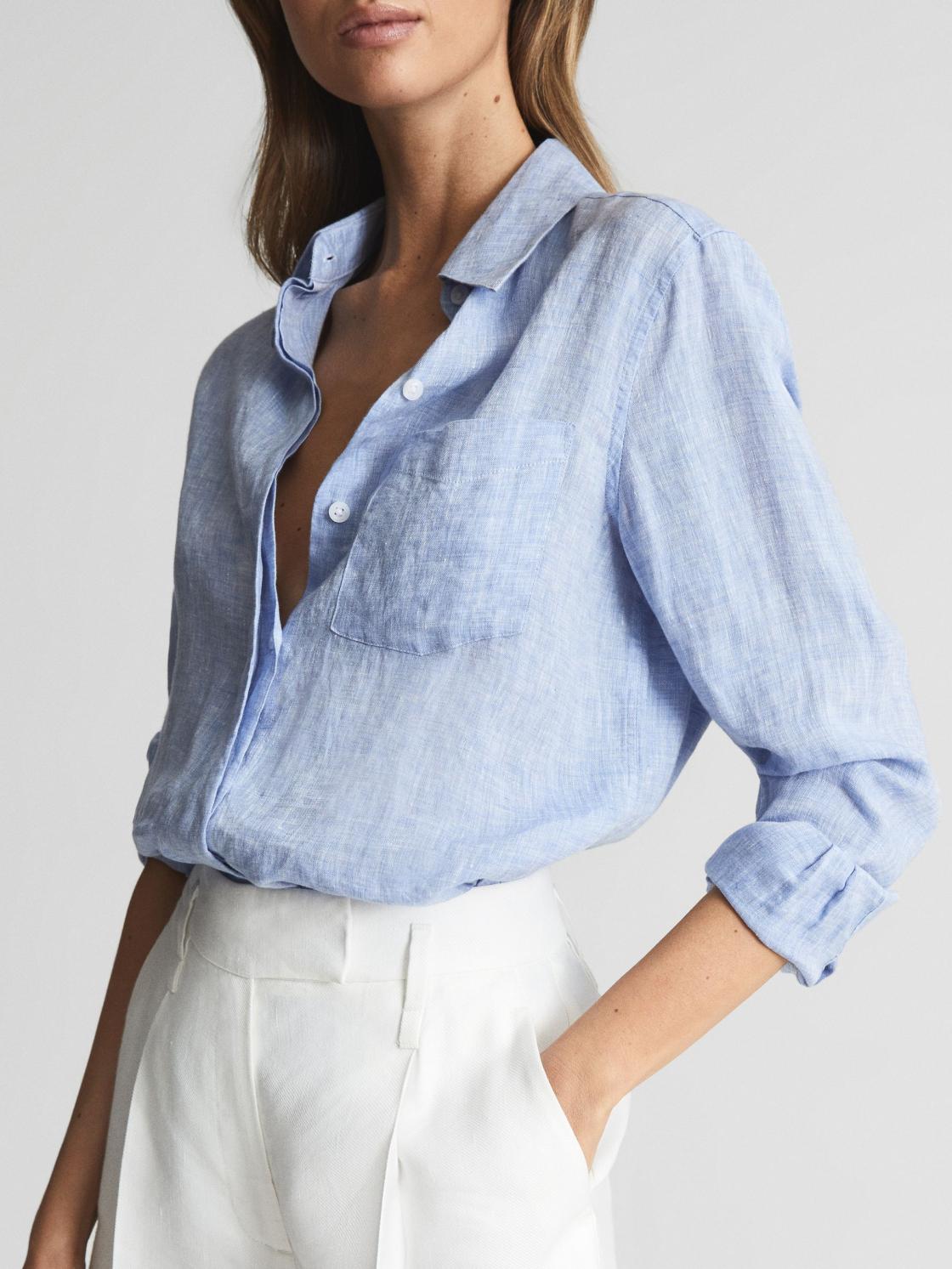 Reiss Tops | Campbell Linen Shirt Blue - Women