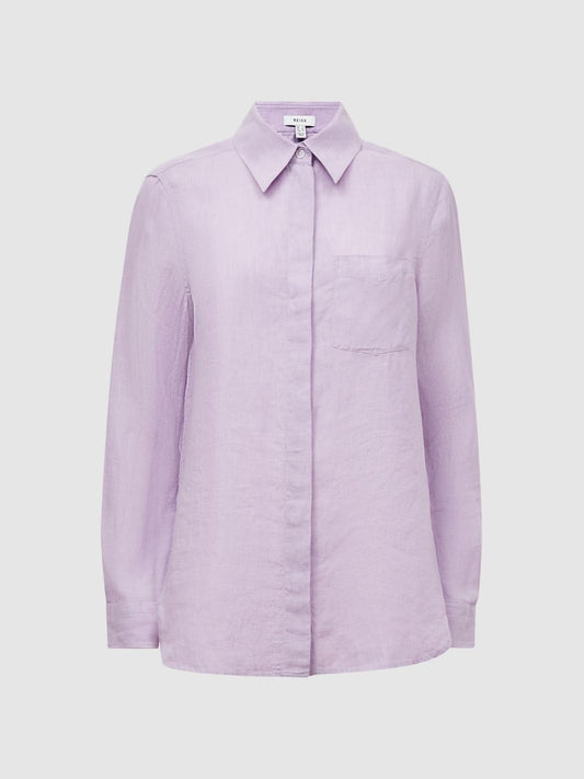 Reiss Tops | Campbell Linen Shirt Lilac - Women