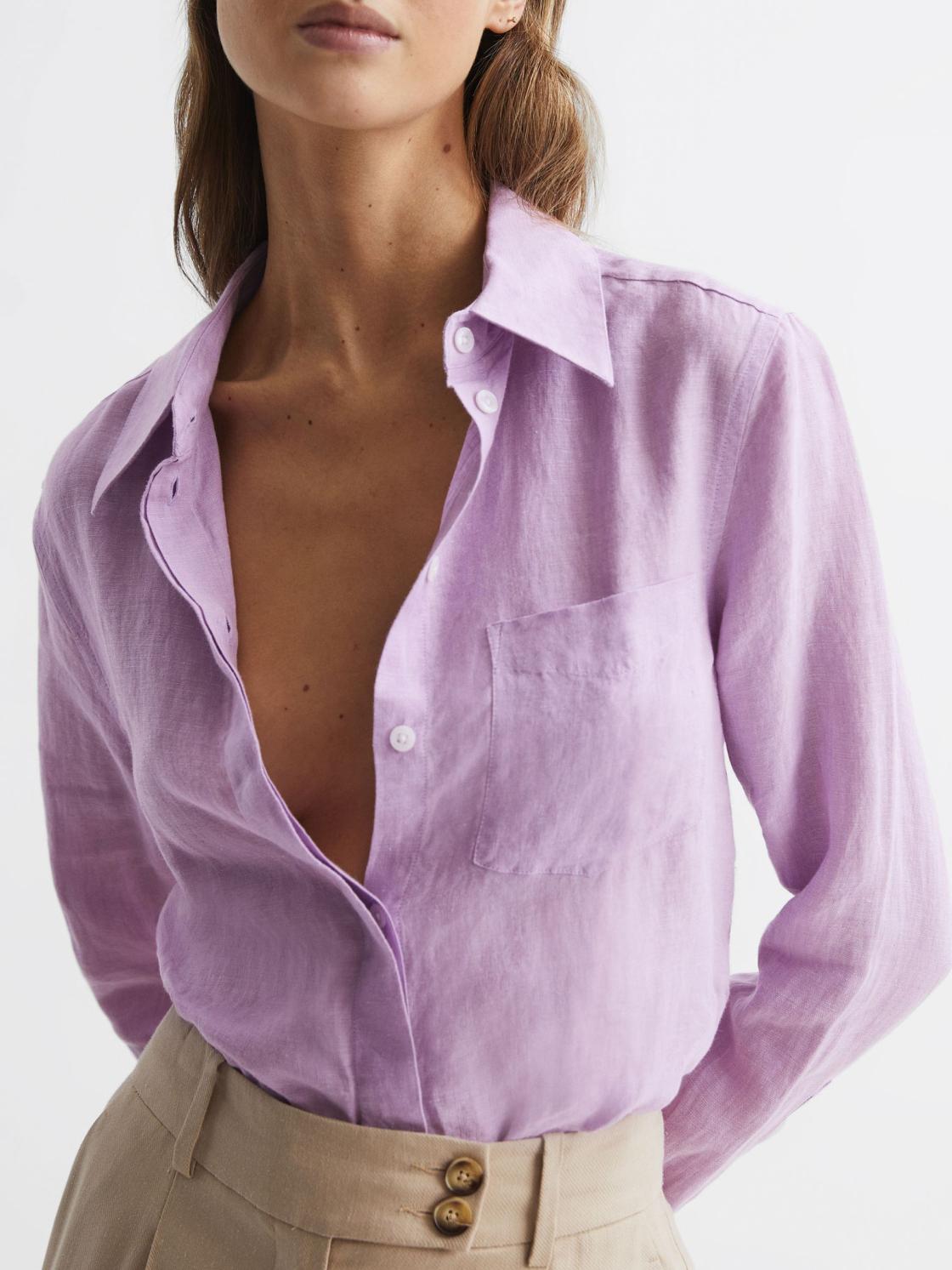 Reiss Tops | Campbell Linen Shirt Lilac - Women