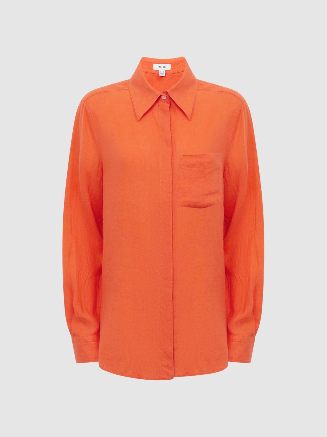 Reiss Tops | Campbell Linen Shirt Orange - Women