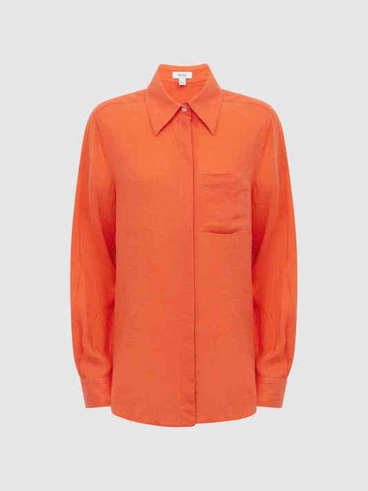Reiss Tops | Campbell Linen Shirt Orange - Women