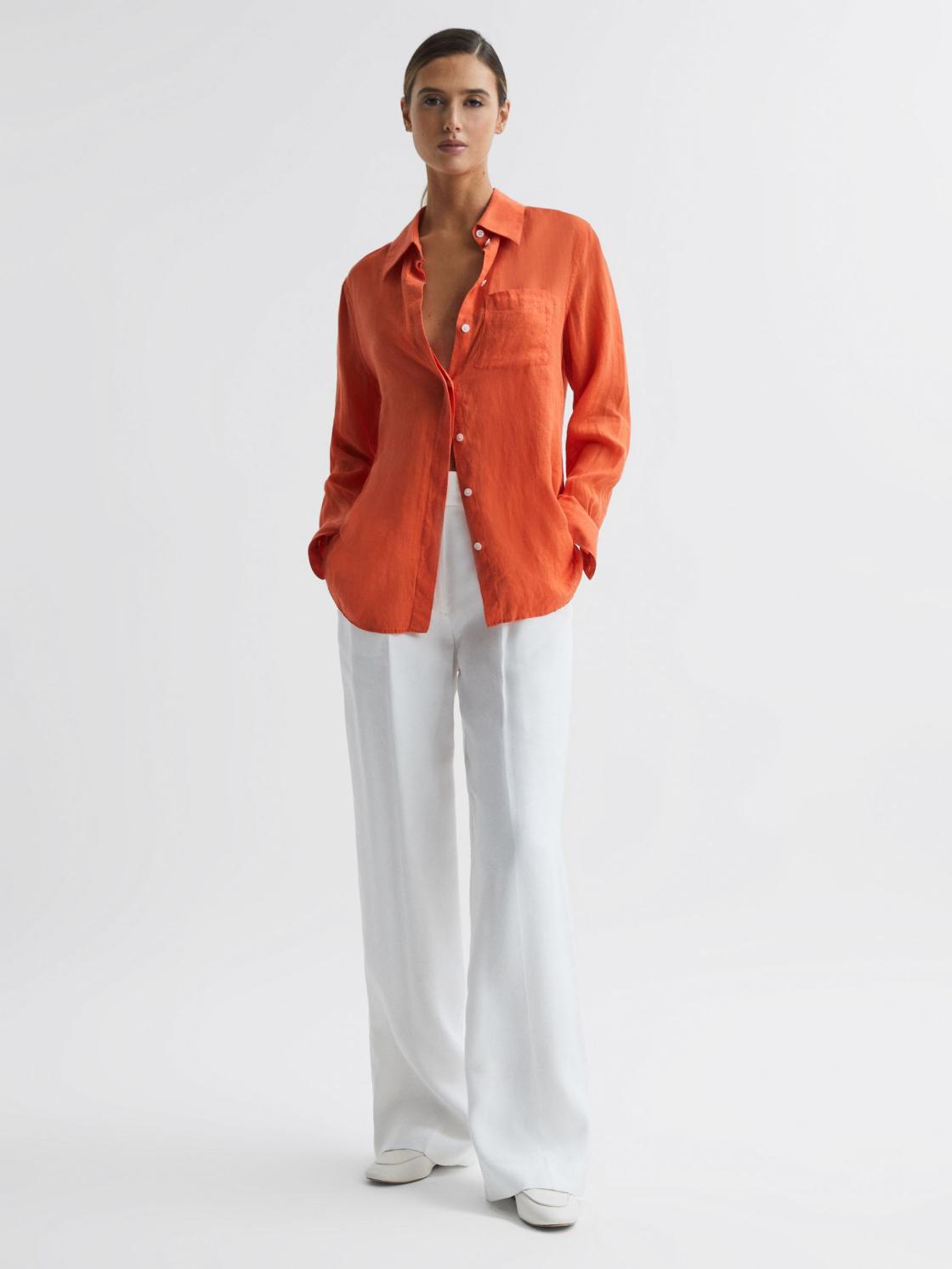 Reiss Tops | Campbell Linen Shirt Orange - Women