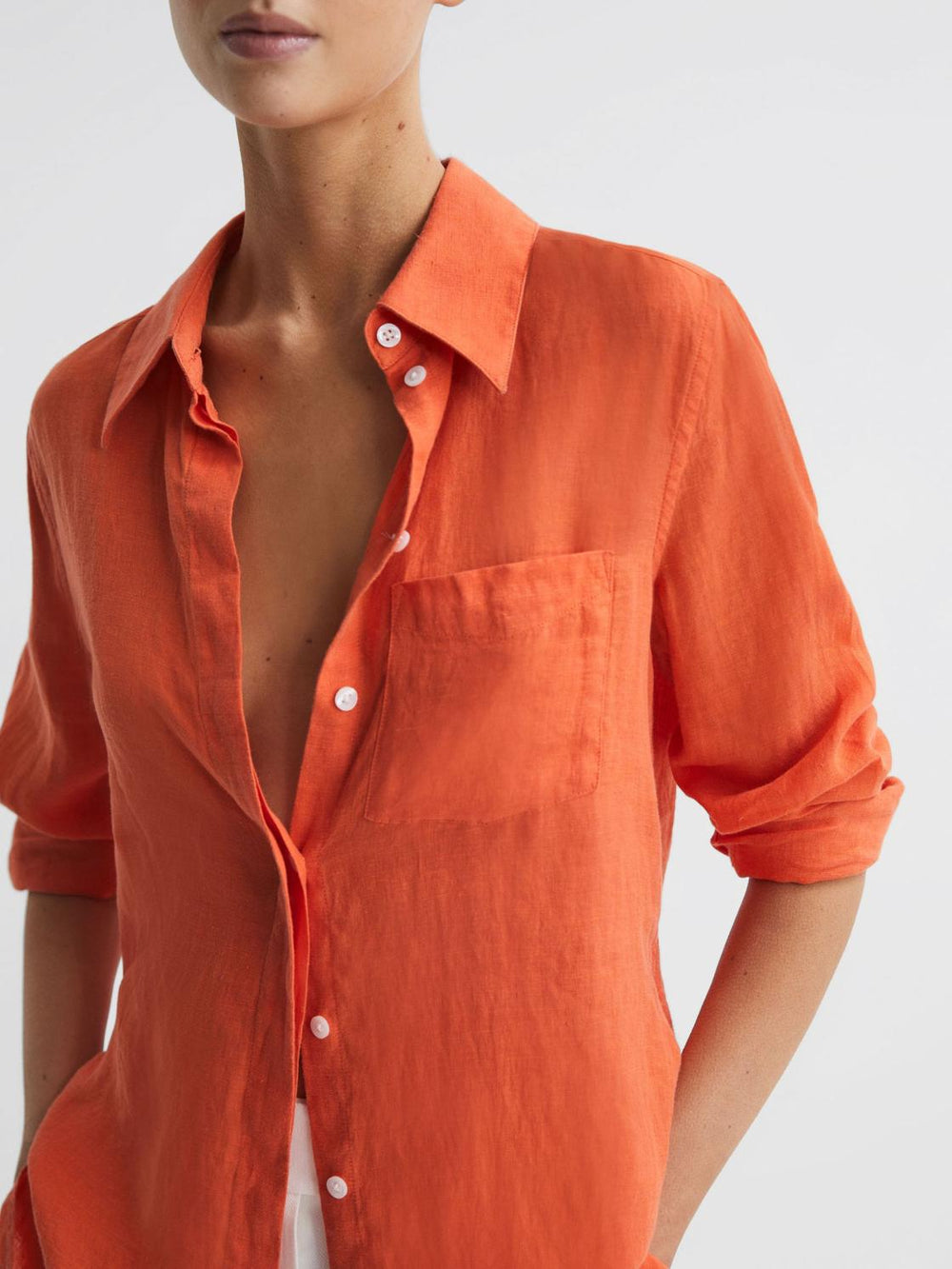 Reiss Tops | Campbell Linen Shirt Orange - Women