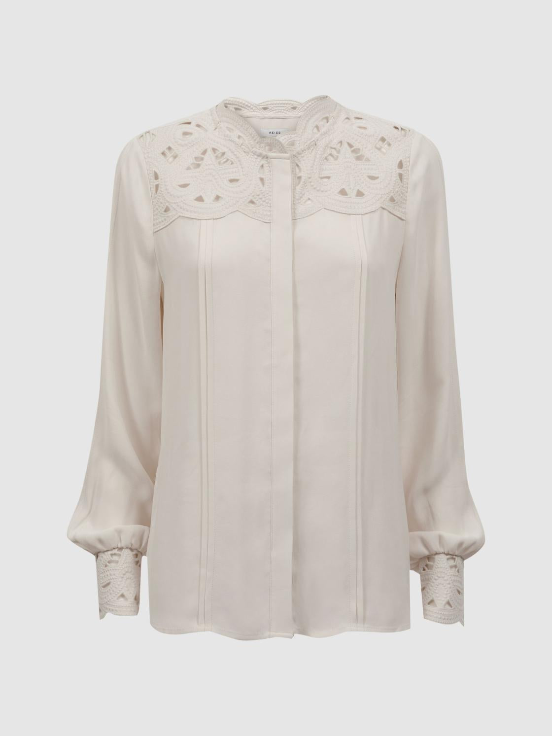 Reiss Tops | Celia Lace Cut-Out Blouse Ivory - Women
