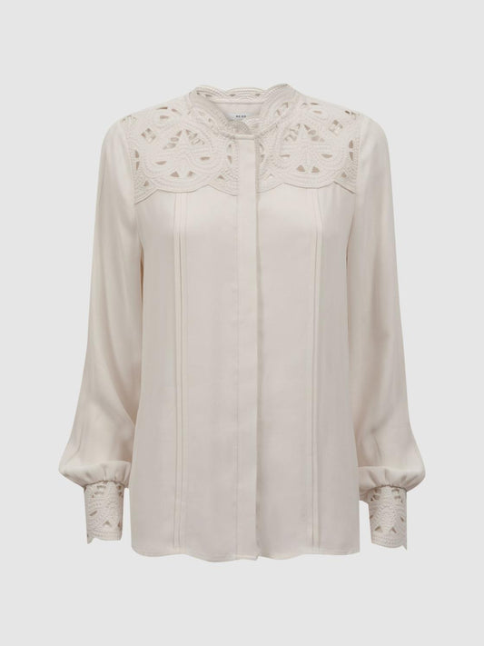 Reiss Tops | Celia Lace Cut-Out Blouse Ivory - Women