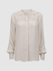 Reiss Tops | Celia Lace Cut-Out Blouse Ivory - Women