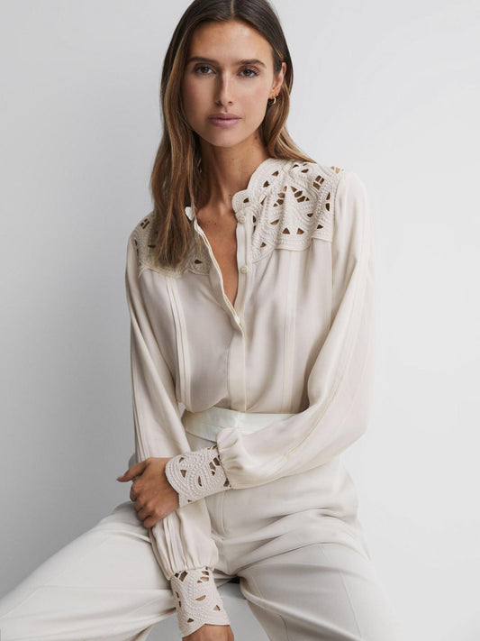 Reiss Tops | Celia Lace Cut-Out Blouse Ivory - Women