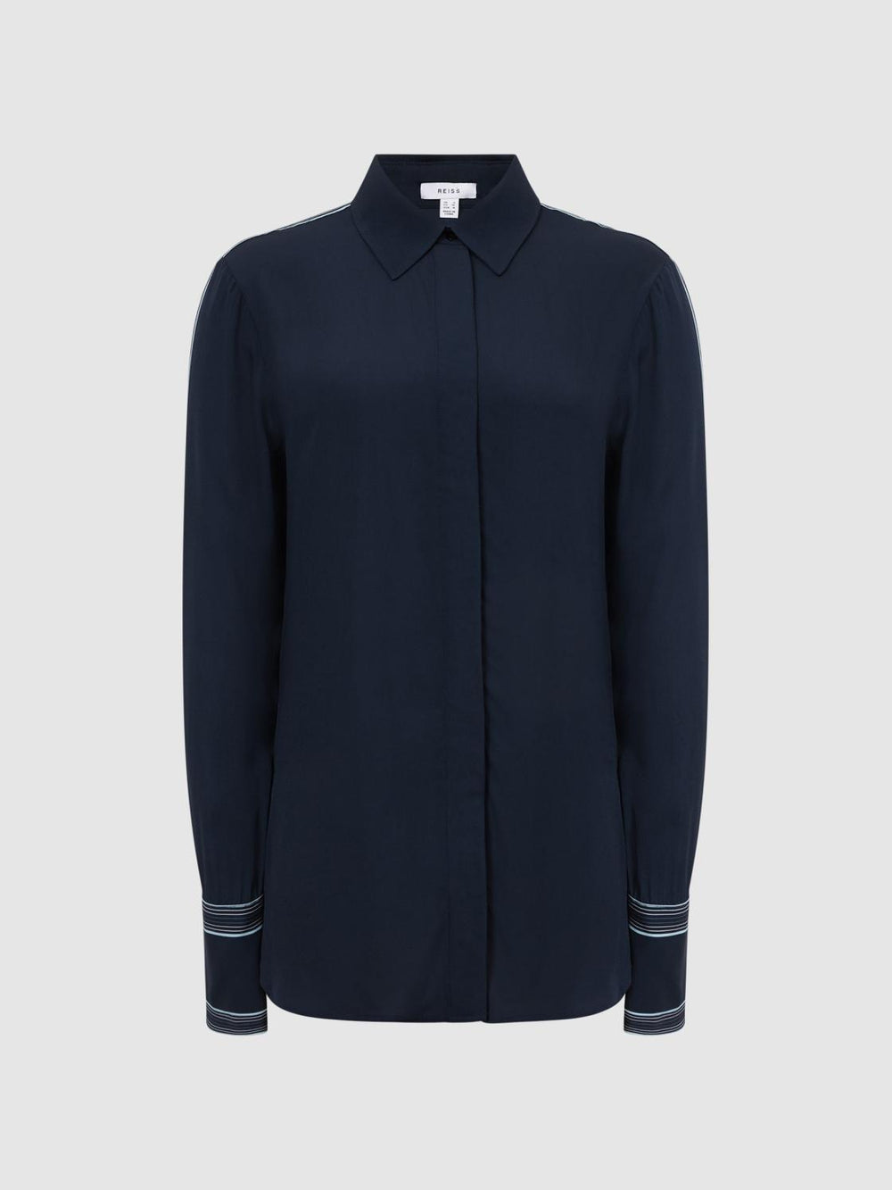 Reiss Tops | Chiara Fitted Side Striped Dip Hem Blouse Navy - Women