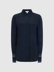 Reiss Tops | Chiara Fitted Side Striped Dip Hem Blouse Navy - Women