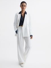 Reiss Tops | Chiara Fitted Side Striped Dip Hem Blouse Navy - Women