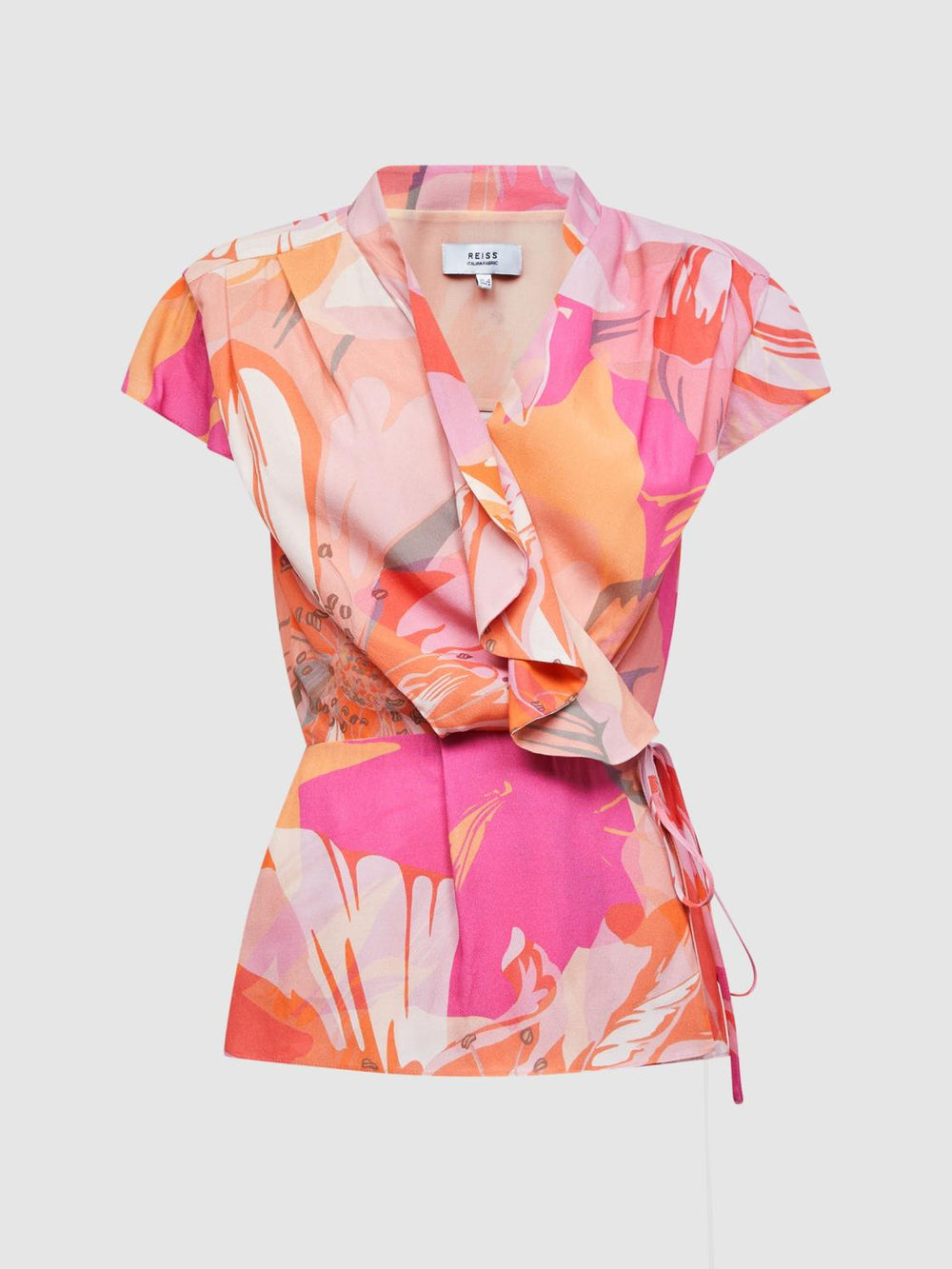 Reiss Tops | Corey Tropical Print Wrap Blouse Pink - Women