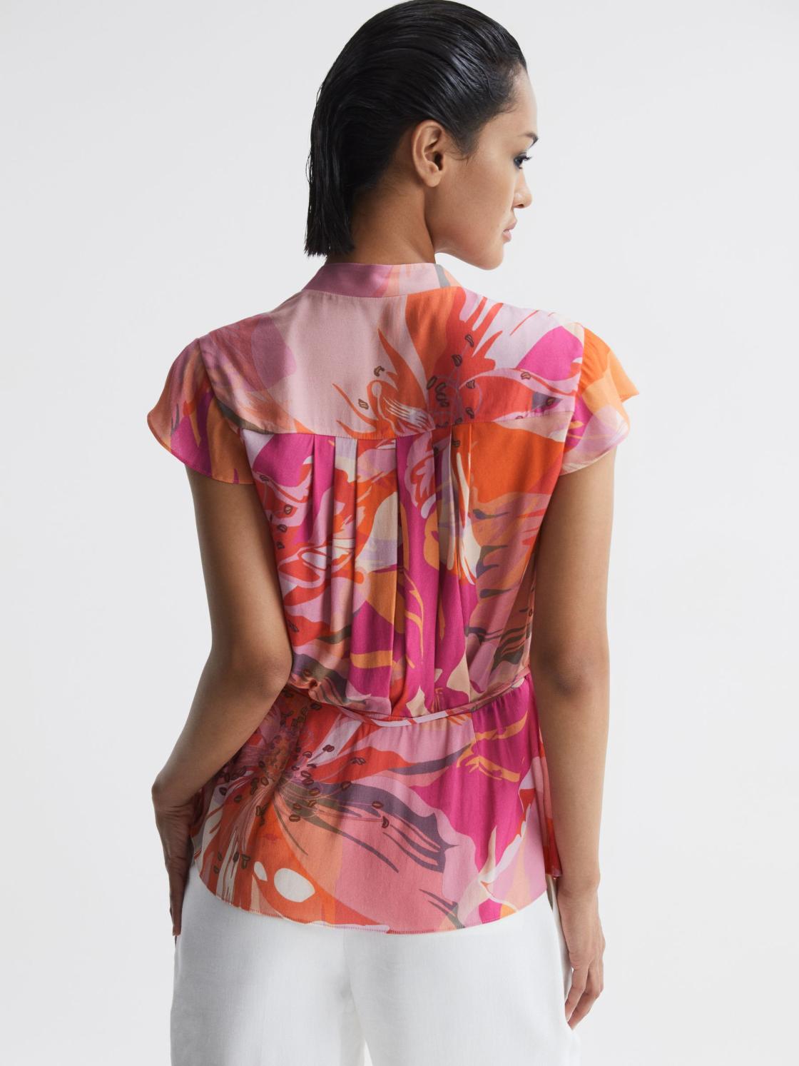 Reiss Tops | Corey Tropical Print Wrap Blouse Pink - Women
